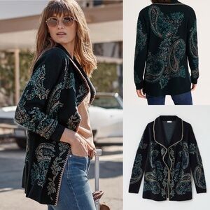 J.Jill Embroidered Jacquard Shawl-Collar Cardi sz M Tall